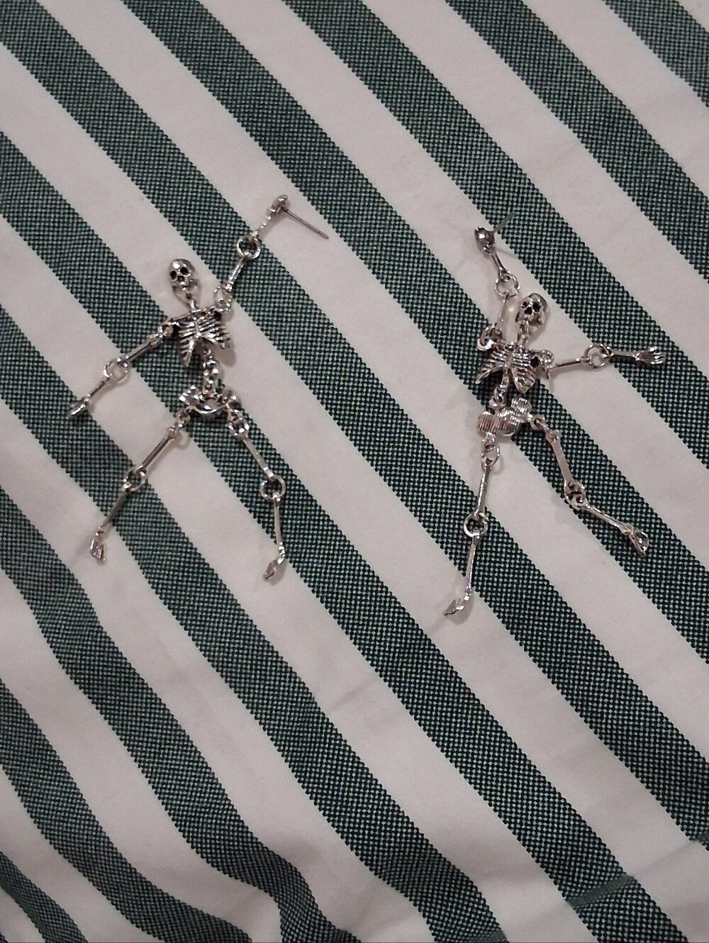 Men's Silver Skeleton Dangle Earrings - Gothic Pendant Style